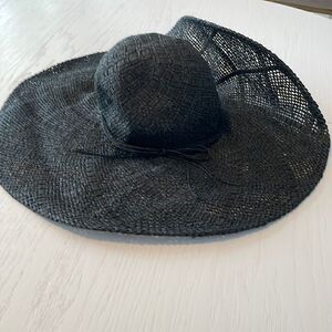A New Day Black woven floppy wide brim beach hat NWT